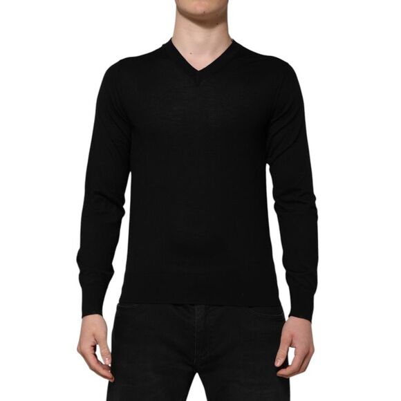 Dolce & Gabbana Black Cashmere V-Neck Long Sleeves Men's T-shirt (Pre-Owned)